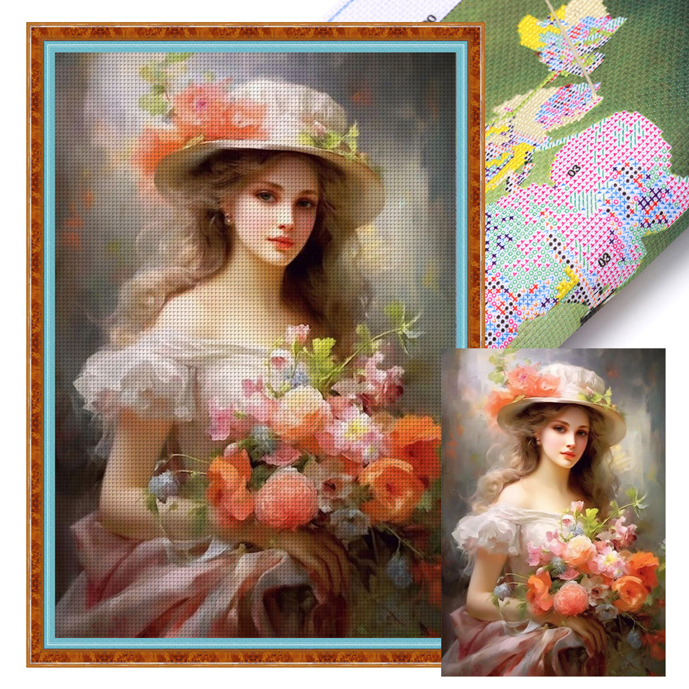 Retro Lady Woman - 11CT Stamped Cross Stitch 40*60CM