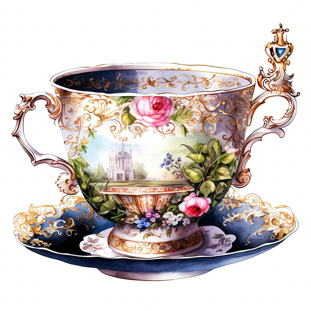 Flower Tea Cup - 14CT Stamped Cross Stitch 40*40CM