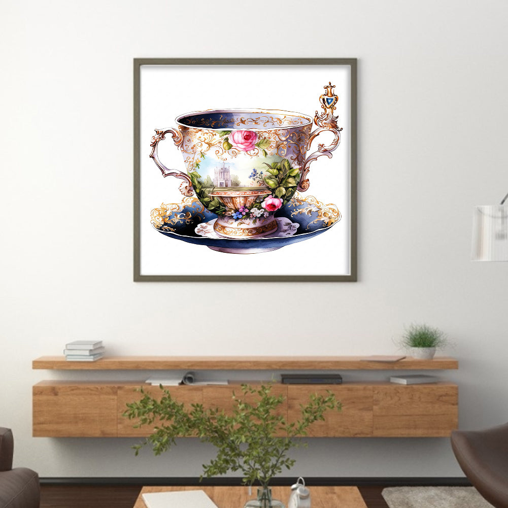 Flower Tea Cup - 14CT Stamped Cross Stitch 40*40CM