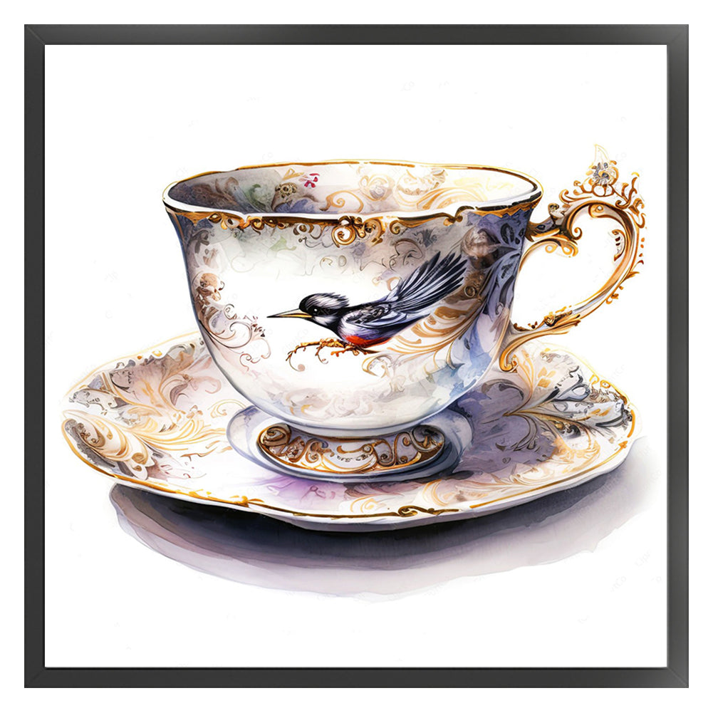 Bird Tea Cup - 14CT Stamped Cross Stitch 40*40CM