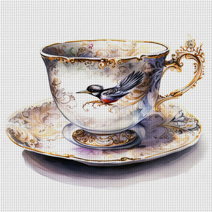 Bird Tea Cup - 14CT Stamped Cross Stitch 40*40CM