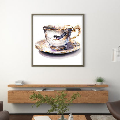 Bird Tea Cup - 14CT Stamped Cross Stitch 40*40CM