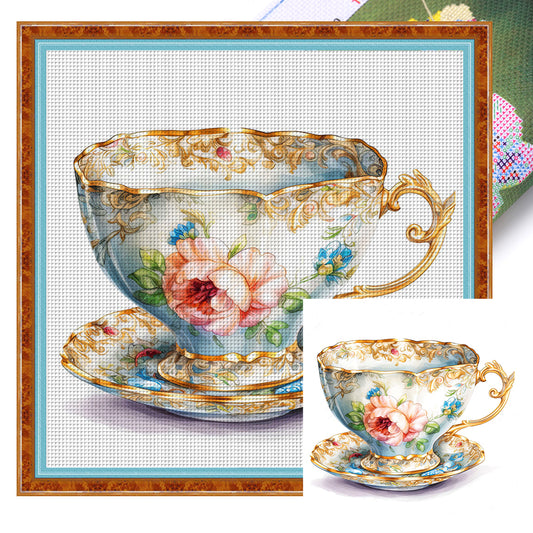 Flower Tea Cup - 14CT Stamped Cross Stitch 40*40CM