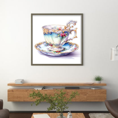 Flower Tea Cup - 14CT Stamped Cross Stitch 40*40CM