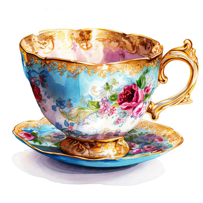 Flower Tea Cup - 14CT Stamped Cross Stitch 40*40CM