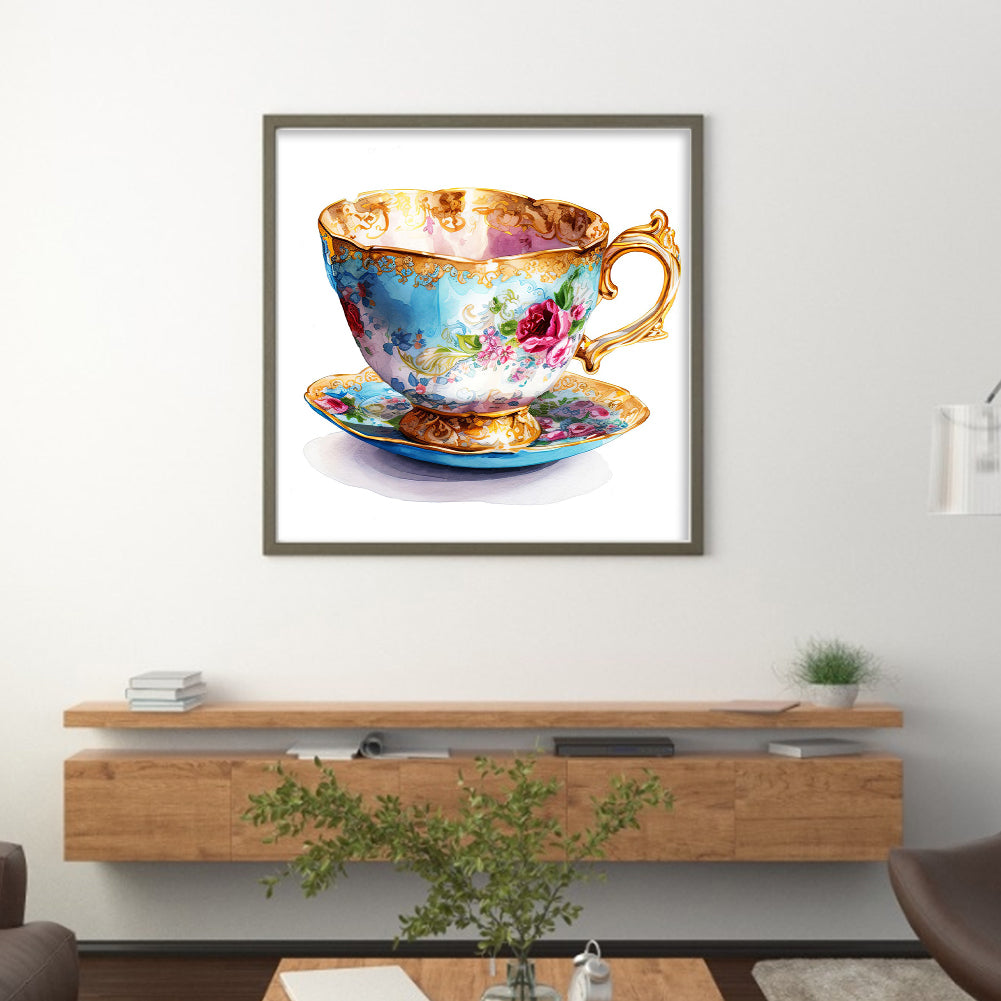 Flower Tea Cup - 14CT Stamped Cross Stitch 40*40CM