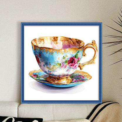 Flower Tea Cup - 14CT Stamped Cross Stitch 40*40CM