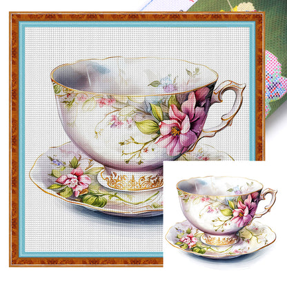 Flower Tea Cup - 14CT Stamped Cross Stitch 40*40CM