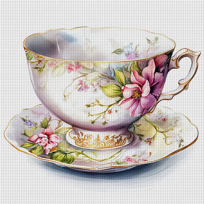 Flower Tea Cup - 14CT Stamped Cross Stitch 40*40CM