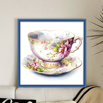 Flower Tea Cup - 14CT Stamped Cross Stitch 40*40CM