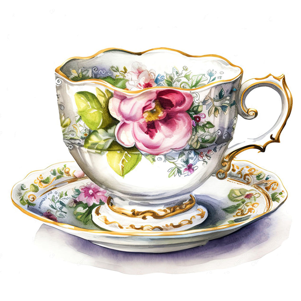 Flower Tea Cup - 14CT Stamped Cross Stitch 40*40CM