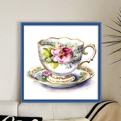 Flower Tea Cup - 14CT Stamped Cross Stitch 40*40CM