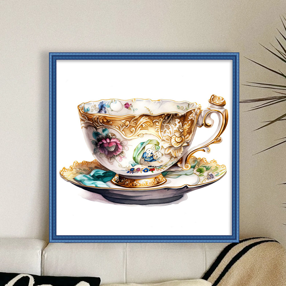 Flower Tea Cup - 14CT Stamped Cross Stitch 40*40CM