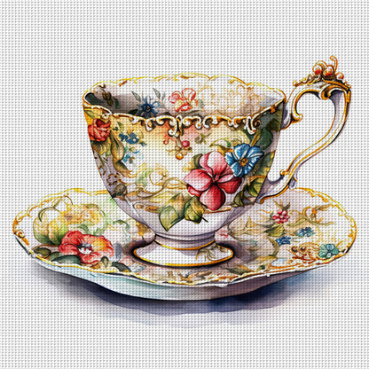 Flower Tea Cup - 14CT Stamped Cross Stitch 40*40CM