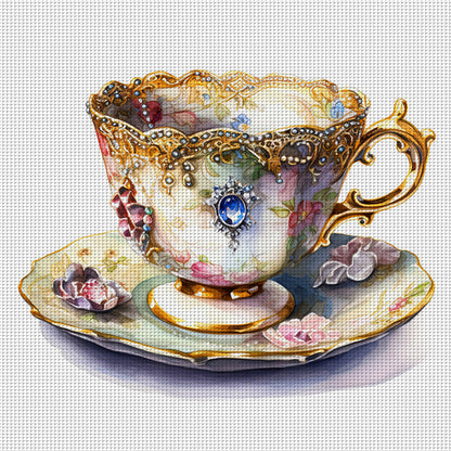 Flower Tea Cup - 14CT Stamped Cross Stitch 40*40CM