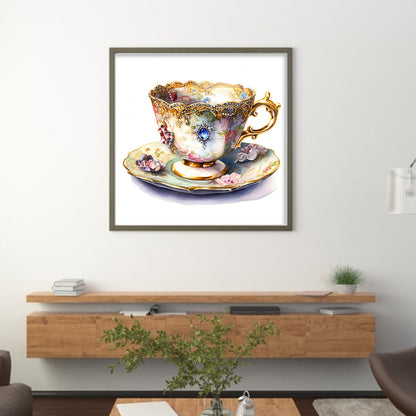 Flower Tea Cup - 14CT Stamped Cross Stitch 40*40CM