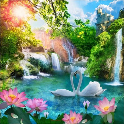 Water Lotus And Swan - 11CT Stamped Cross Stitch 50*50CM