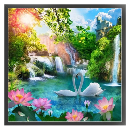 Water Lotus And Swan - 11CT Stamped Cross Stitch 50*50CM