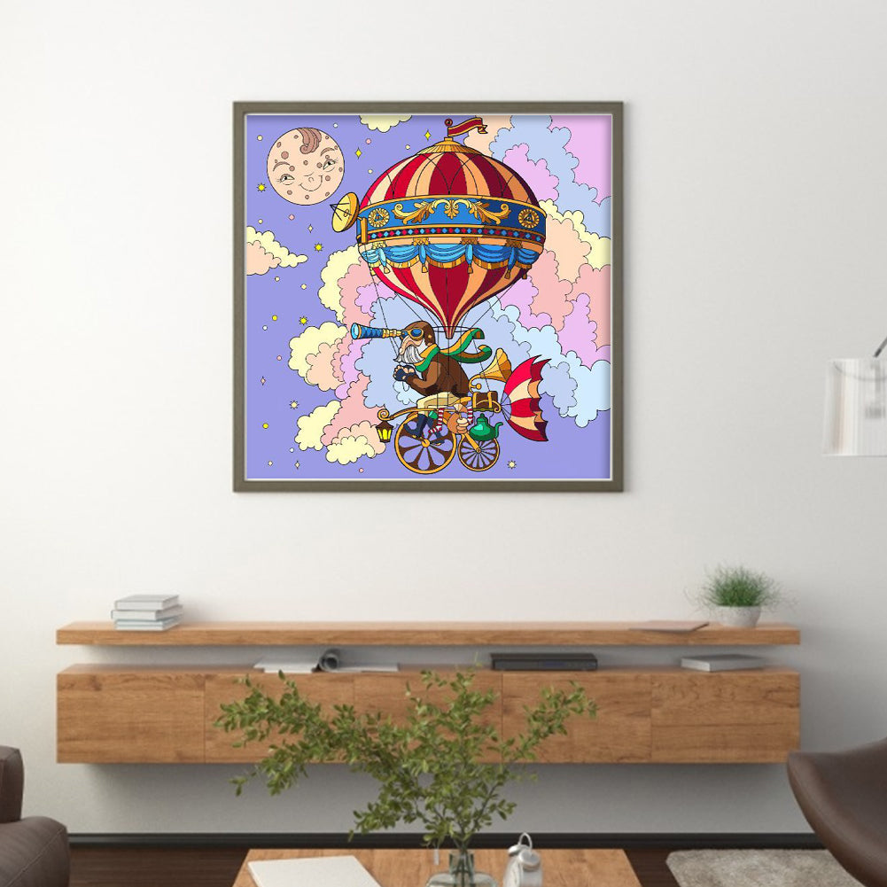 Hot Air Balloon Old Man - 11CT Stamped Cross Stitch 50*50CM