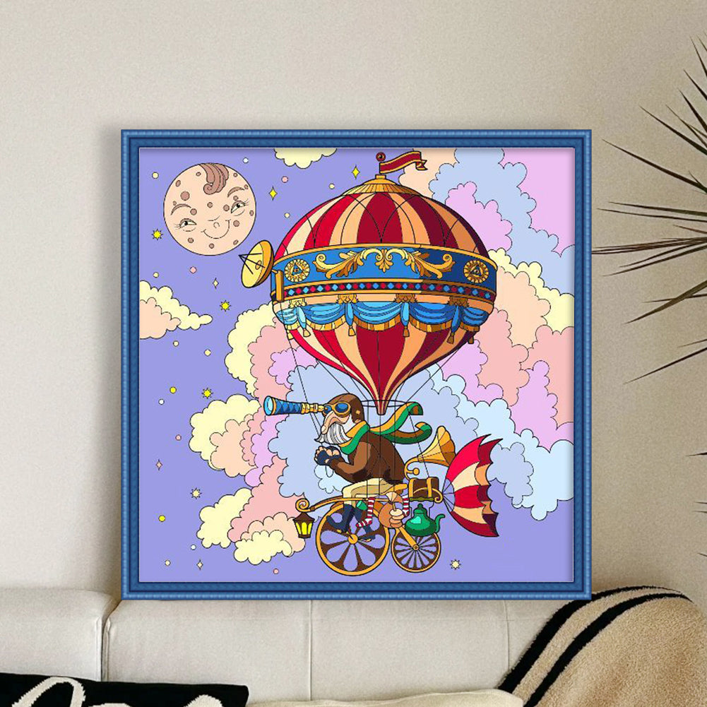 Hot Air Balloon Old Man - 11CT Stamped Cross Stitch 50*50CM
