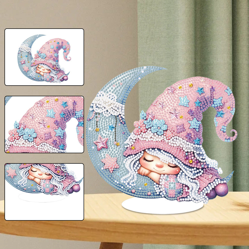 Special Shaped 5D Girl With Moon Diamond Art Tabletop Decor Bedroom Home Decor