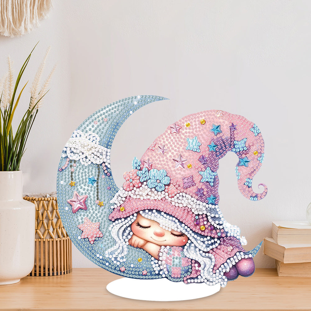 Special Shaped 5D Girl With Moon Diamond Art Tabletop Decor Bedroom Home Decor