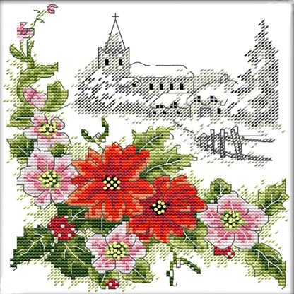 Four Seasons Winter Christmas Flowers - 14CT Stamped Cross Stitch 21*22CM(Joy Sunday)