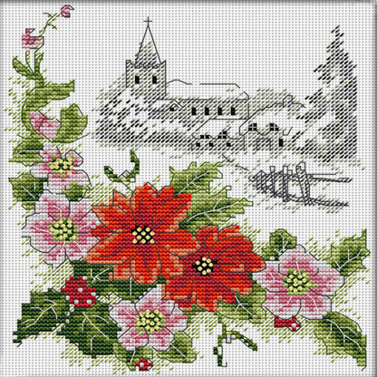 Four Seasons Winter Christmas Flowers - 14CT Stamped Cross Stitch 21*22CM(Joy Sunday)