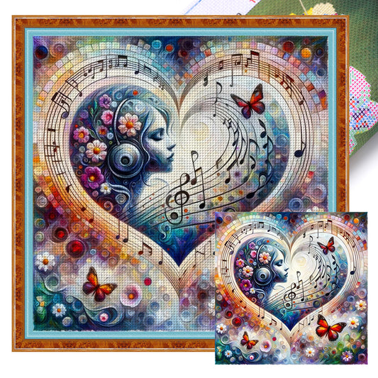 Heart Shaped Woman Flowers - 11CT Stamped Cross Stitch 50*50CM