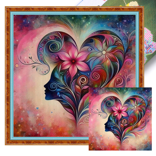 Heart Shaped Woman Flowers - 11CT Stamped Cross Stitch 50*50CM