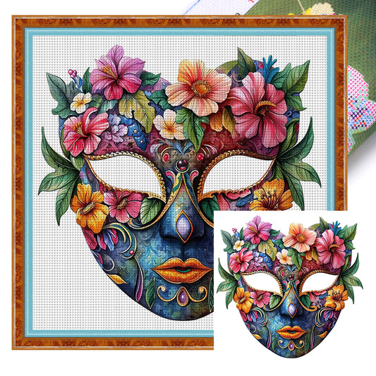 Flower Mask - 11CT Stamped Cross Stitch 40*40CM