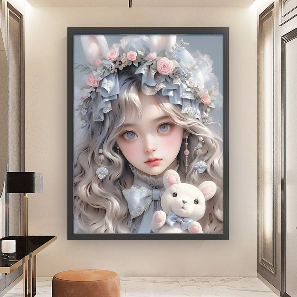 Girl And Bunny - 11CT Stamped Cross Stitch 50*65CM