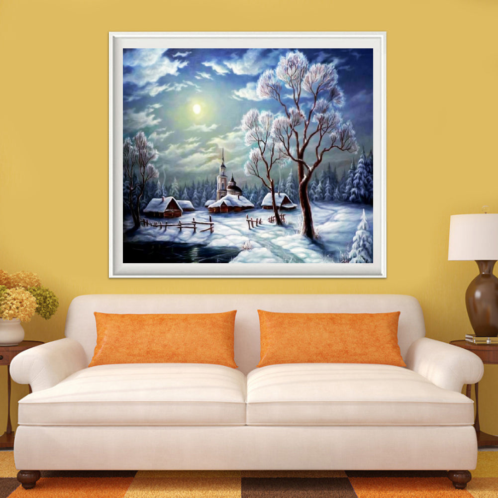 Snow Scene - Full Round Drill Diamond Painting 35*30CM