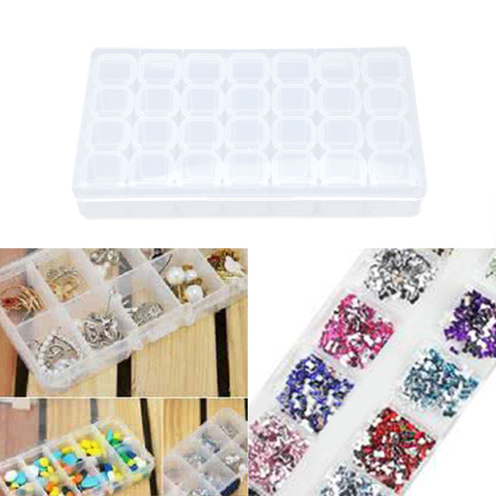 28 Slots Plastic Storage Box Nail Art Rhinestone Jewelry Display Case