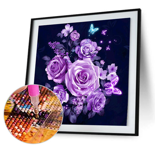 Purple Flowers - Full Round Drill Diamond Painting 30*30CM