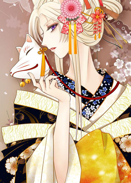 Anime Girl Fox Mask - Full Round Drill Diamond Painting 30*40CM