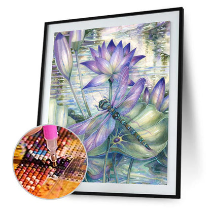 Dragonfly Lotus - Full Square Drill Diamond Painting 30*40CM