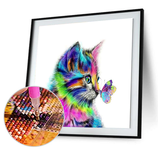 Cat Butterfly - Full Round Drill Diamond Painting 20*20CM