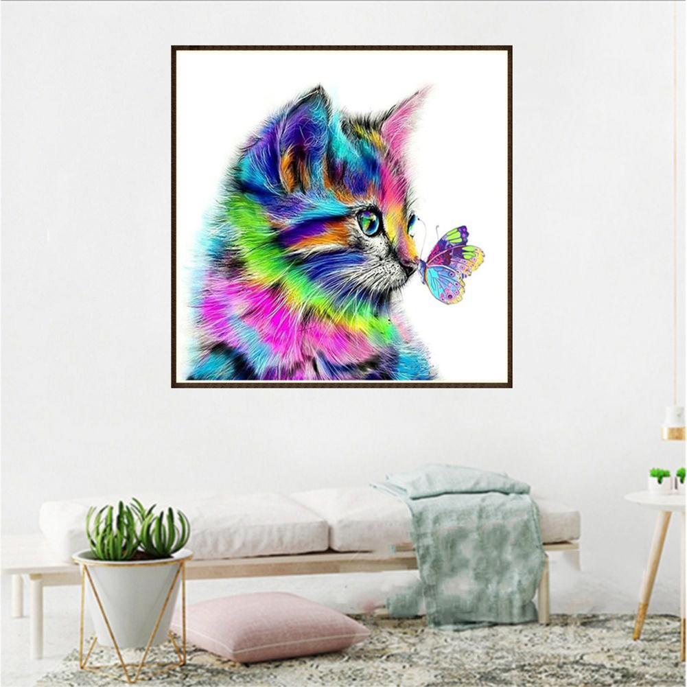 Cat Butterfly - Full Round Drill Diamond Painting 30*30CM