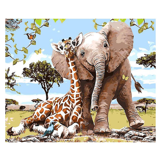 Giraffe Elephant - Full Round Drill Diamond Painting 30*35CM