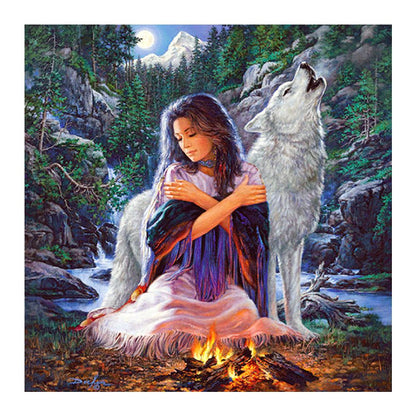 Wolf Girl - Full Round Drill Diamond Painting 30*30CM