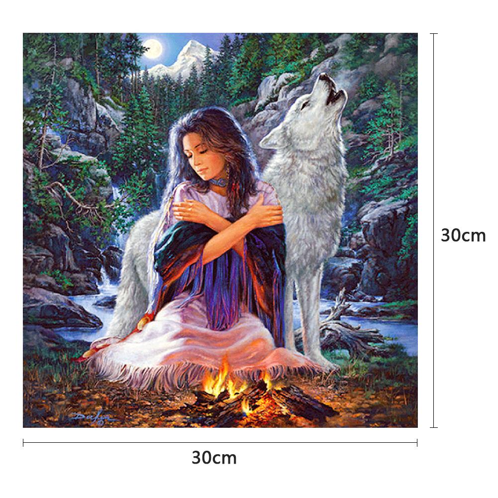 Wolf Girl - Full Round Drill Diamond Painting 30*30CM