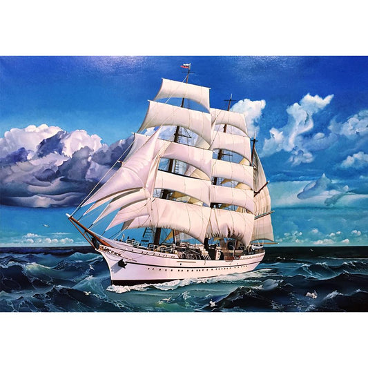 Ocean Boat- - Full Round Drill Diamond Painting 40*30CM