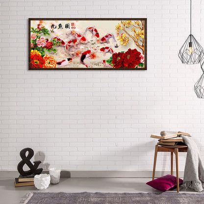 Peony Fishes - Full Round Drill Diamond Painting 80*35CM