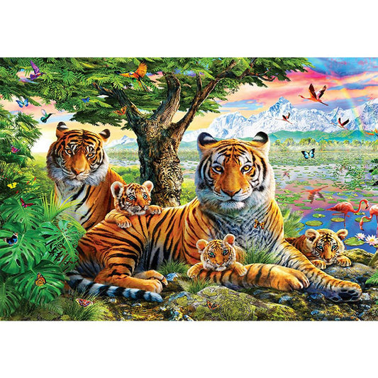 Tiger Family - Full Round Drill Diamond Painting 40*30CM