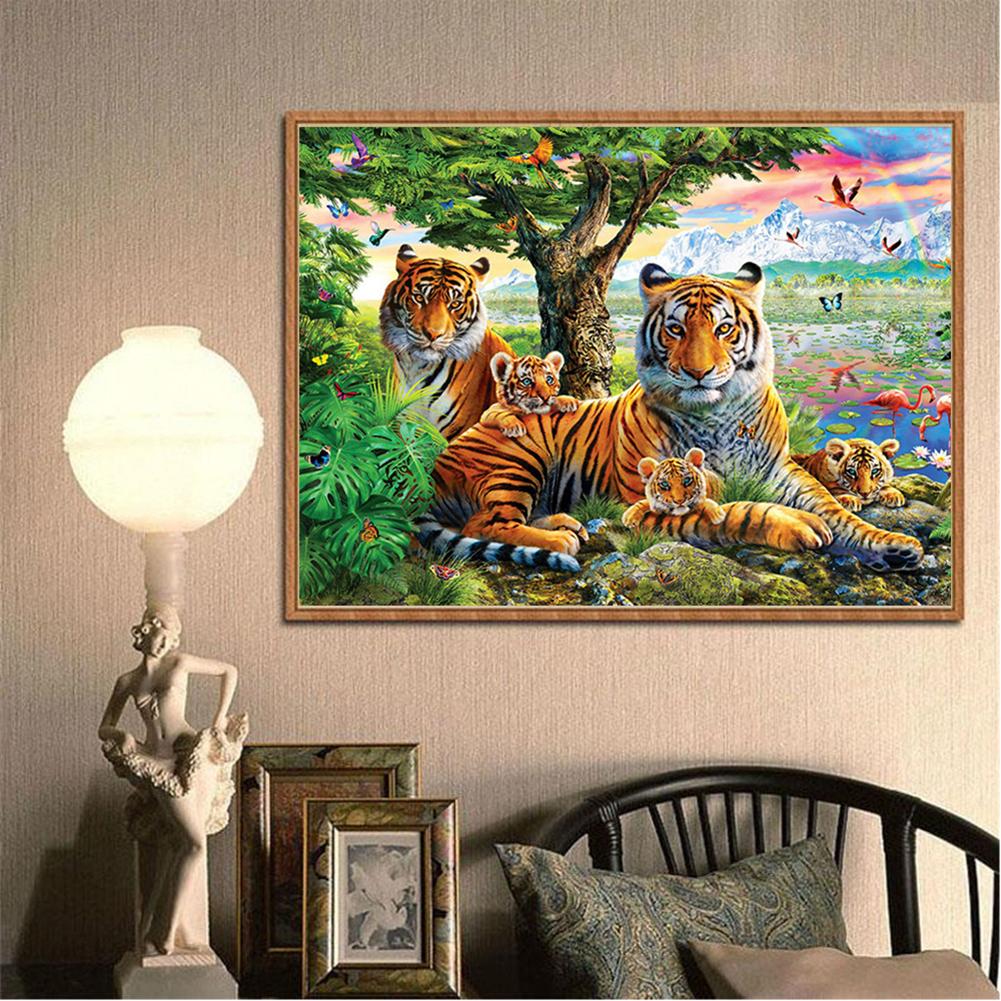 Tiger Family - Full Round Drill Diamond Painting 40*30CM