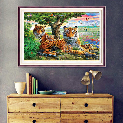 Tiger Family - Full Round Drill Diamond Painting 40*30CM