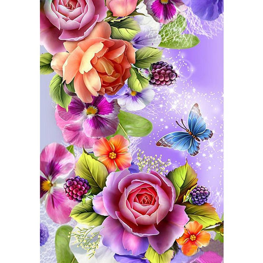 Flowers Butterfly - Full Round Drill Diamond Painting 40*30CM