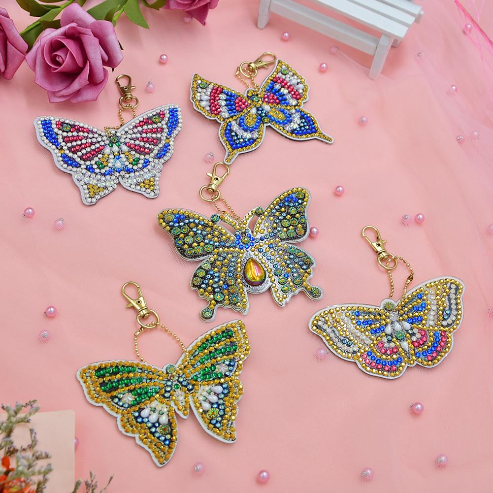 5pcs DIY Special Shaped Full Drill Butterfly Diamond Painting Keychain Kits