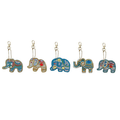 5pcs DIY Full Special Shaped Diamond Painting Elephant Keyring Keychains